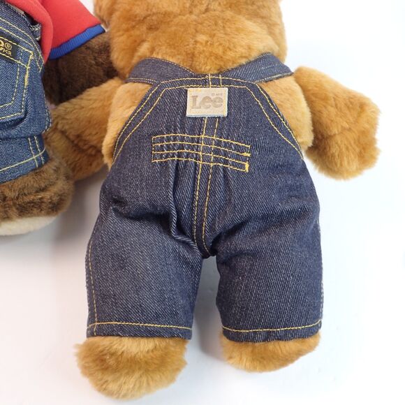 Vintage Lee Jeans Advertisement Brown Teddy Bears Plush 10” & 13" Lot of 2 - Picture 6 of 7
